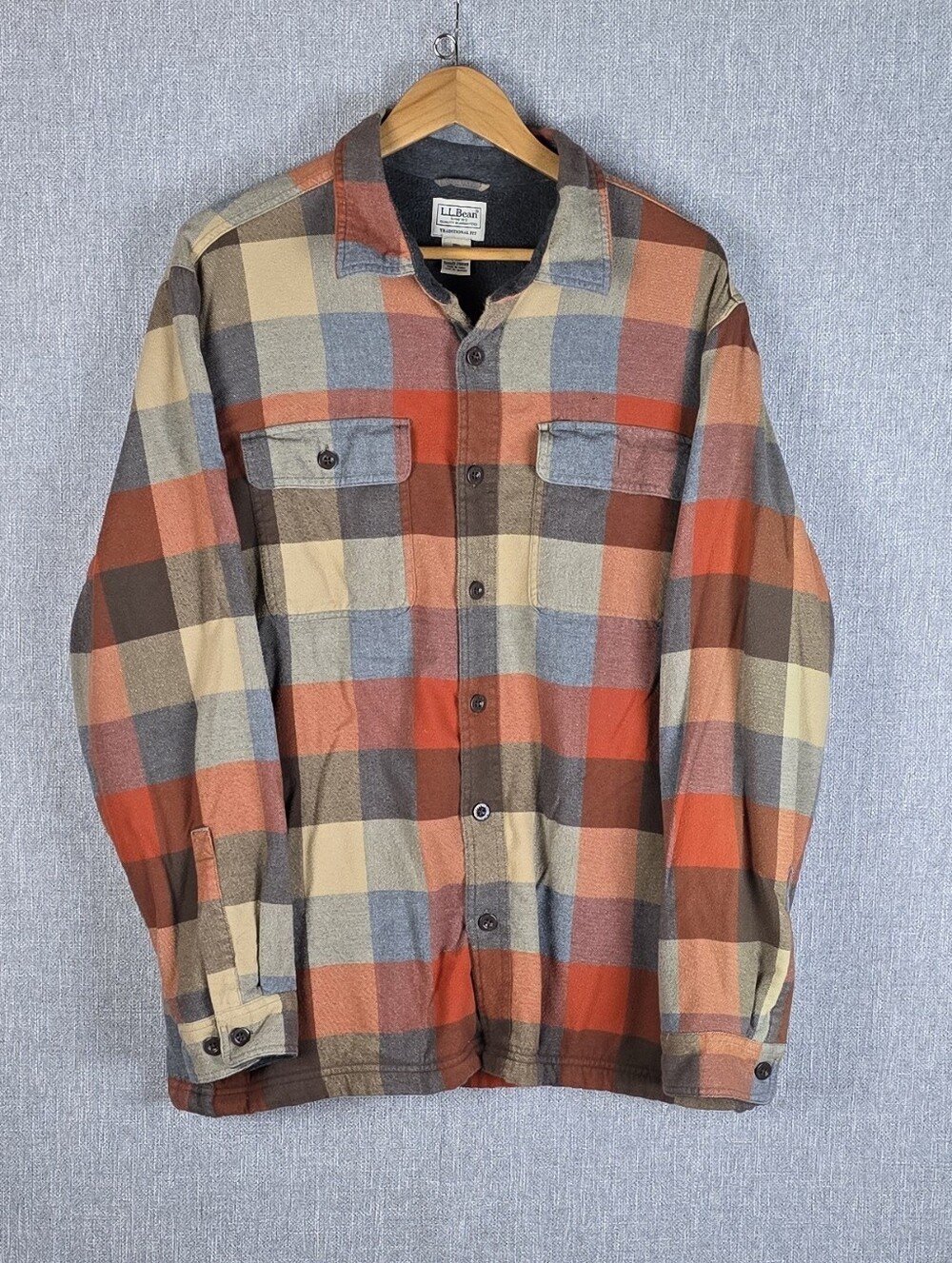L.L. Bean Plaid Fleece Lined Shirt Jacket Button Front Mens Sz L - Picture 2 of 4